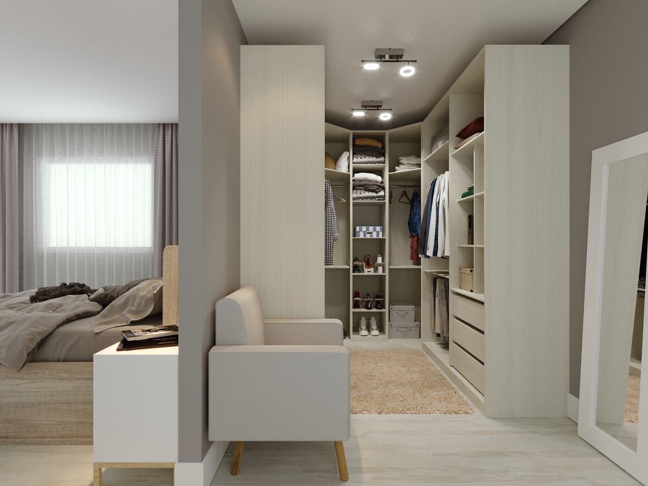 Zona de vestir confortável: a transição ideal entre quarto e closet - inspiração 1