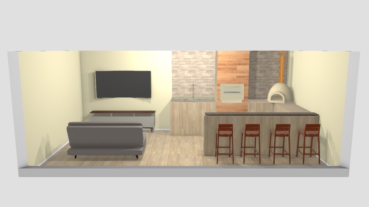 área gourmet integrada com sala e tv