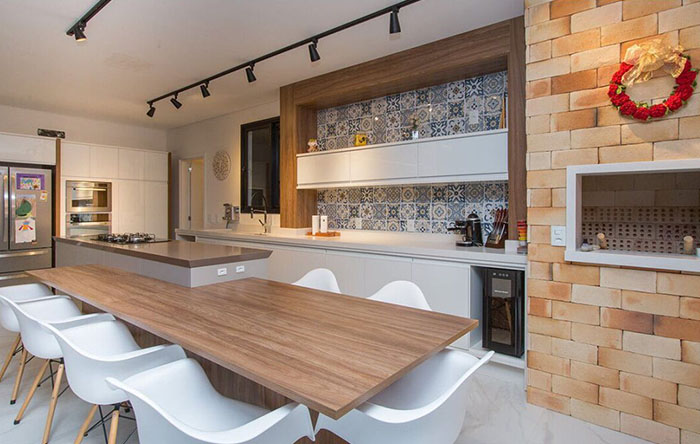 decoração área gourmet com tv