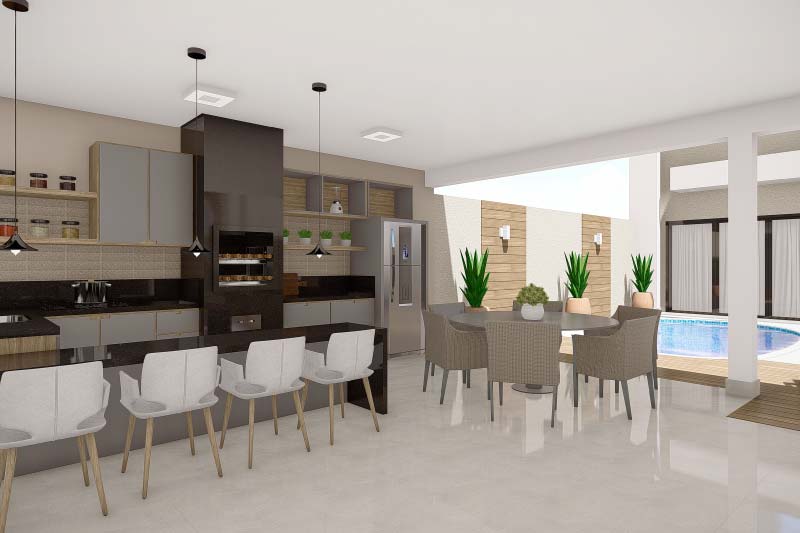 área gourmet pequena com tv