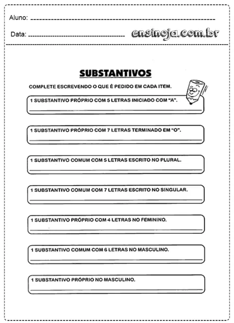 substantivos próprios e comuns para alfabetização