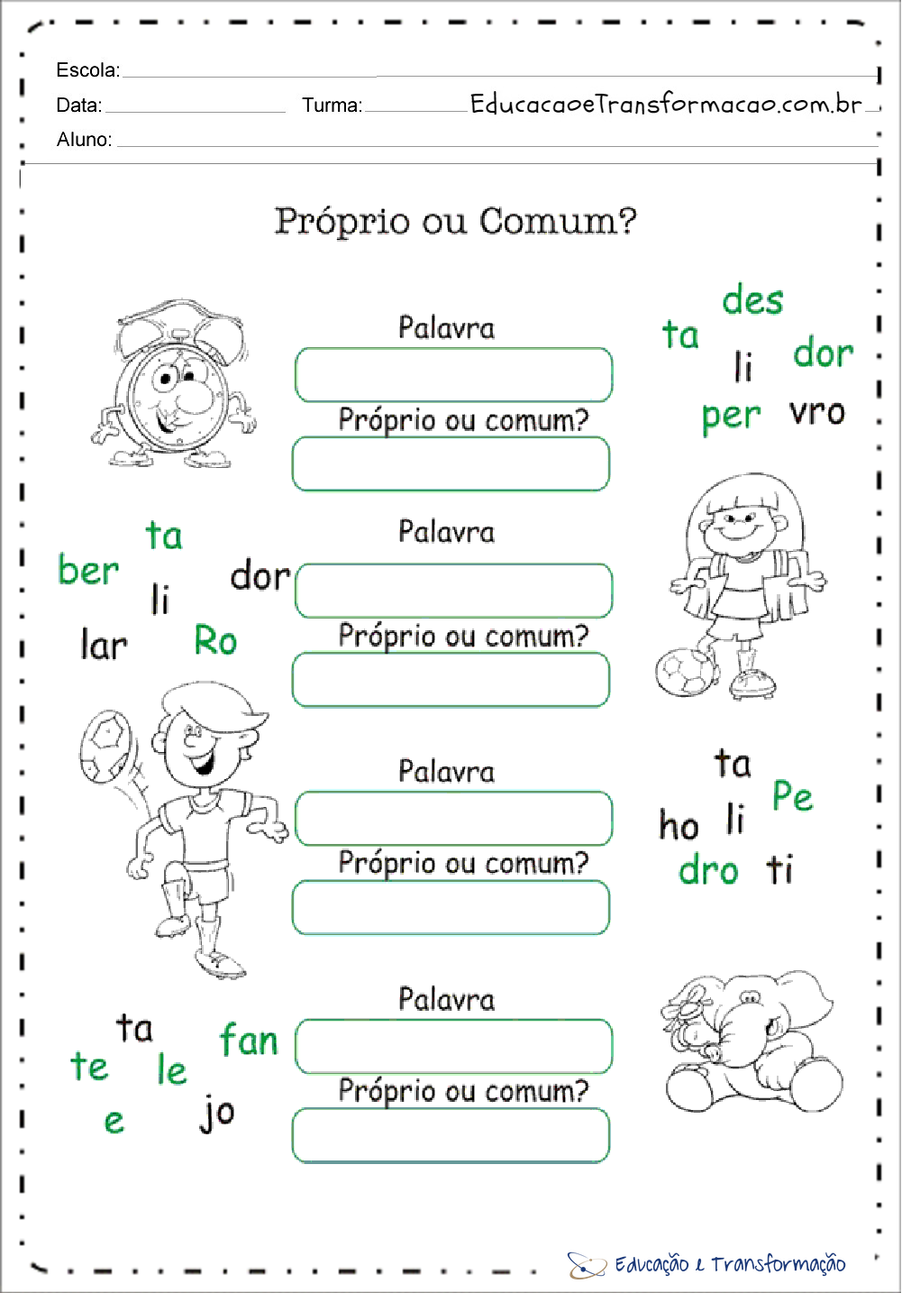 como ensinar substantivos próprios e comuns