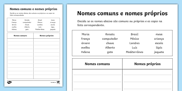 substantivo próprio e comum em frases