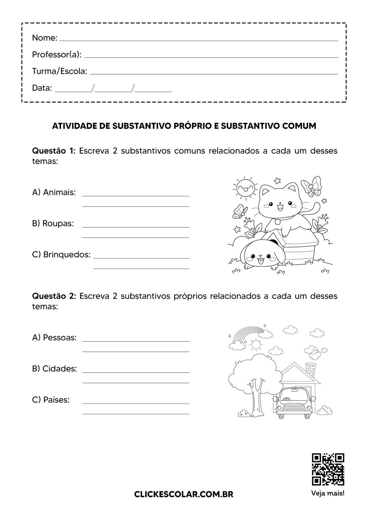exemplos de substantivos próprios e comuns
