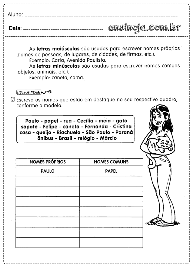 substantivos próprios e comuns para alfabetização
