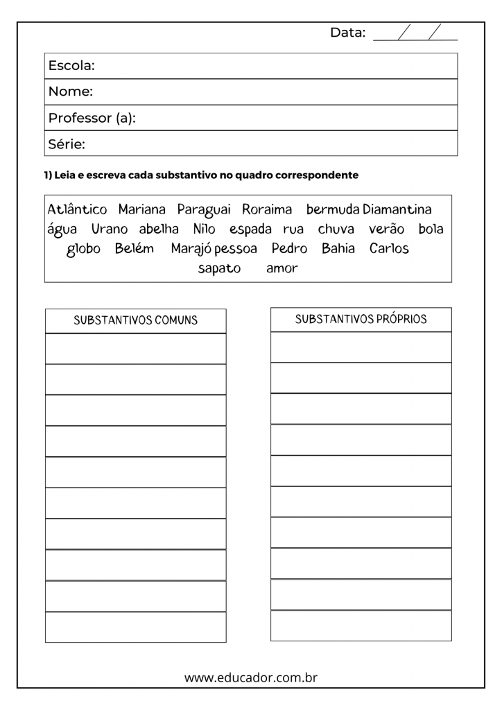 como ensinar substantivos próprios e comuns
