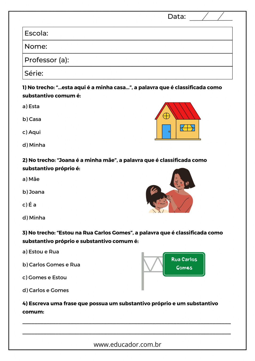 atividade sobre substantivos próprios e comuns 3 ano