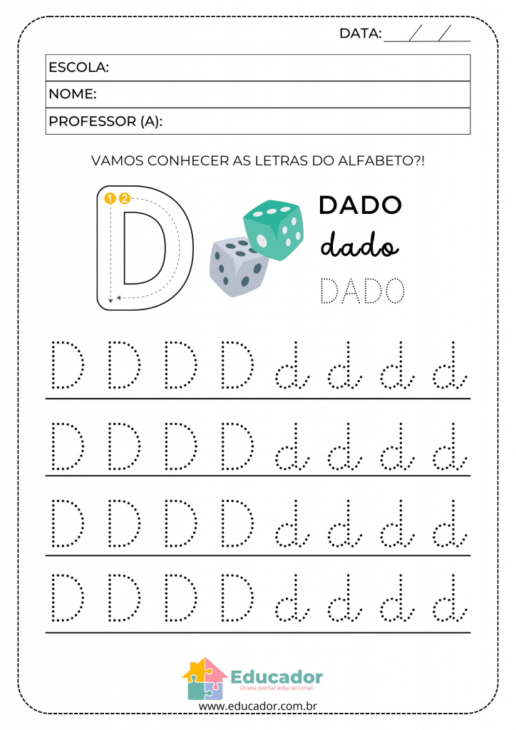 exercício letra e bastão pontilhado