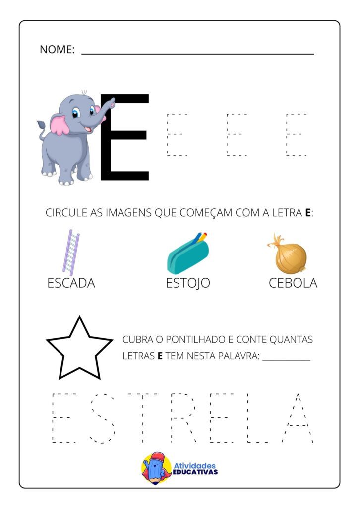 atividades com a letra e para alfabetização