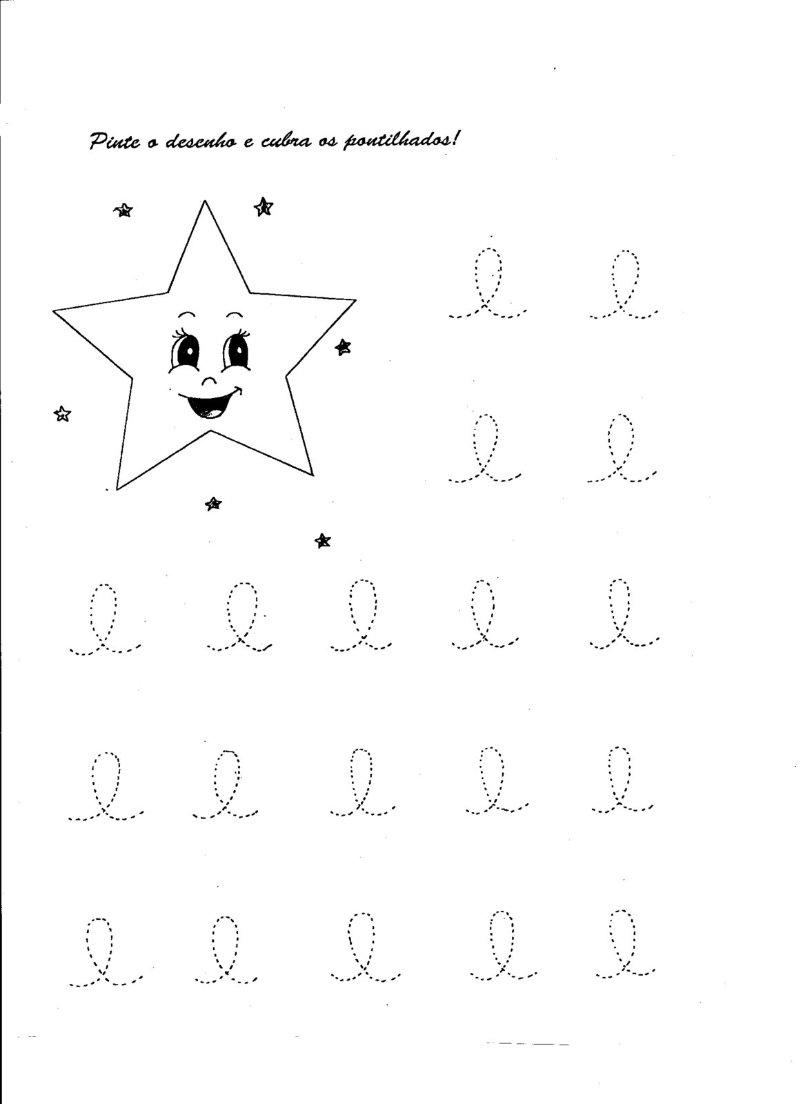 letra e com imagens pontilhadas