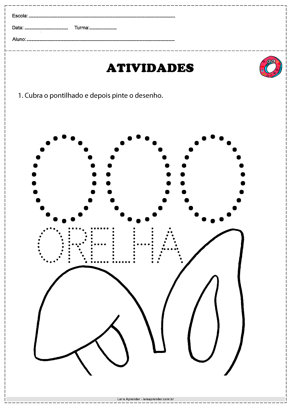 desenho da letra e pontilhado infantil