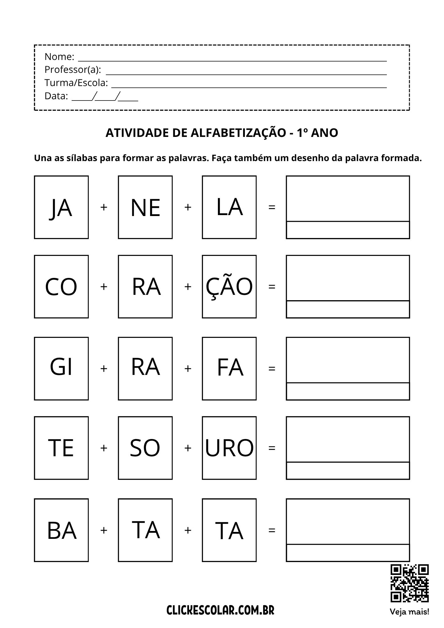atividades de férias 1 ano para imprimir