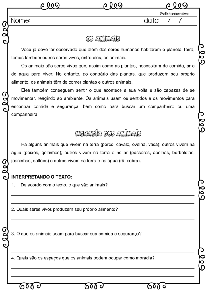 atividades animais 3 ano ciências