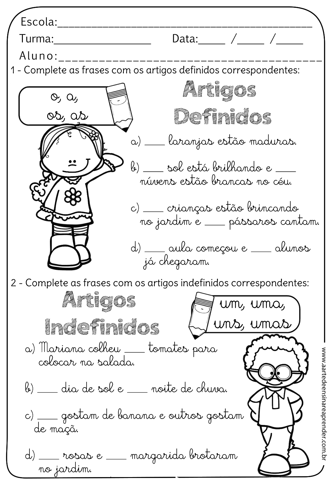 atividades com artigos definidos e indefinidos
