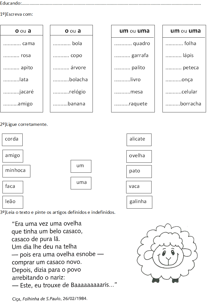 exercícios de gramática artigos