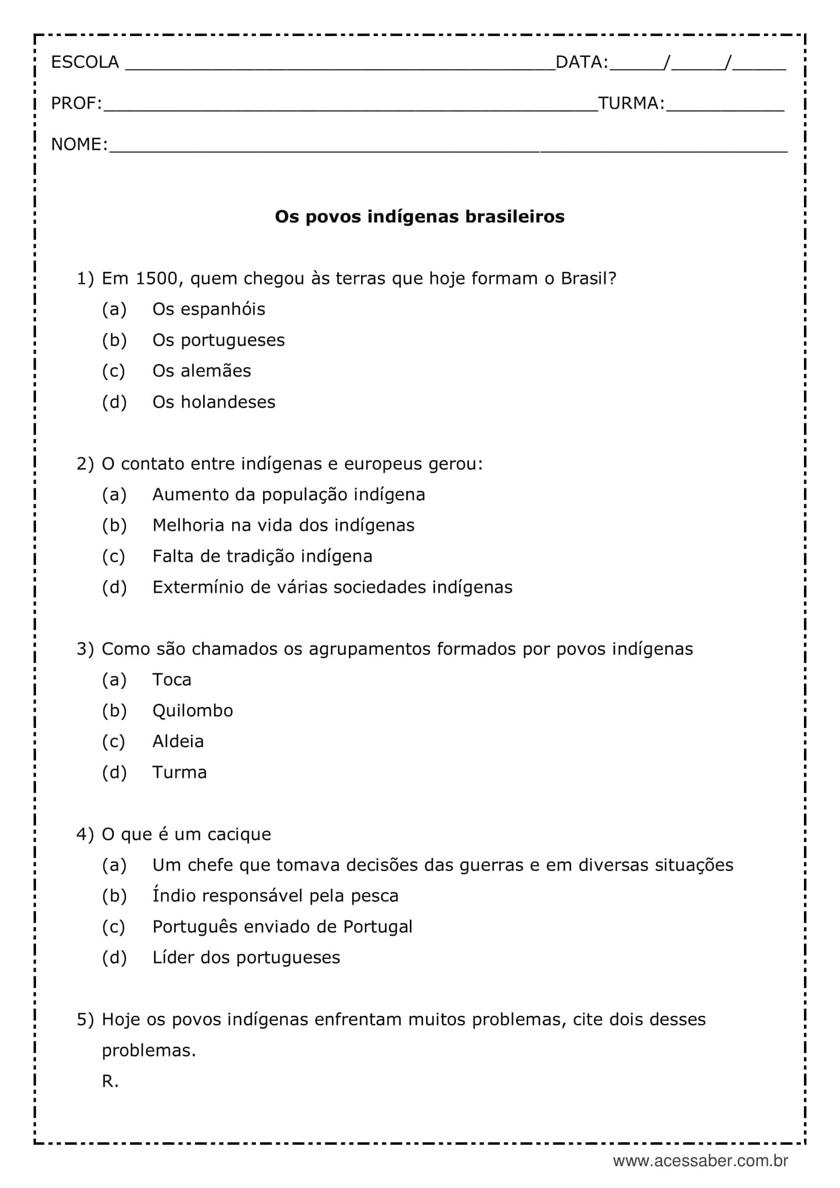 atividades sobre cultura indígena para 4º ano