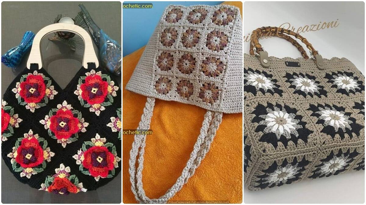 bolsa de crochê colorida grande