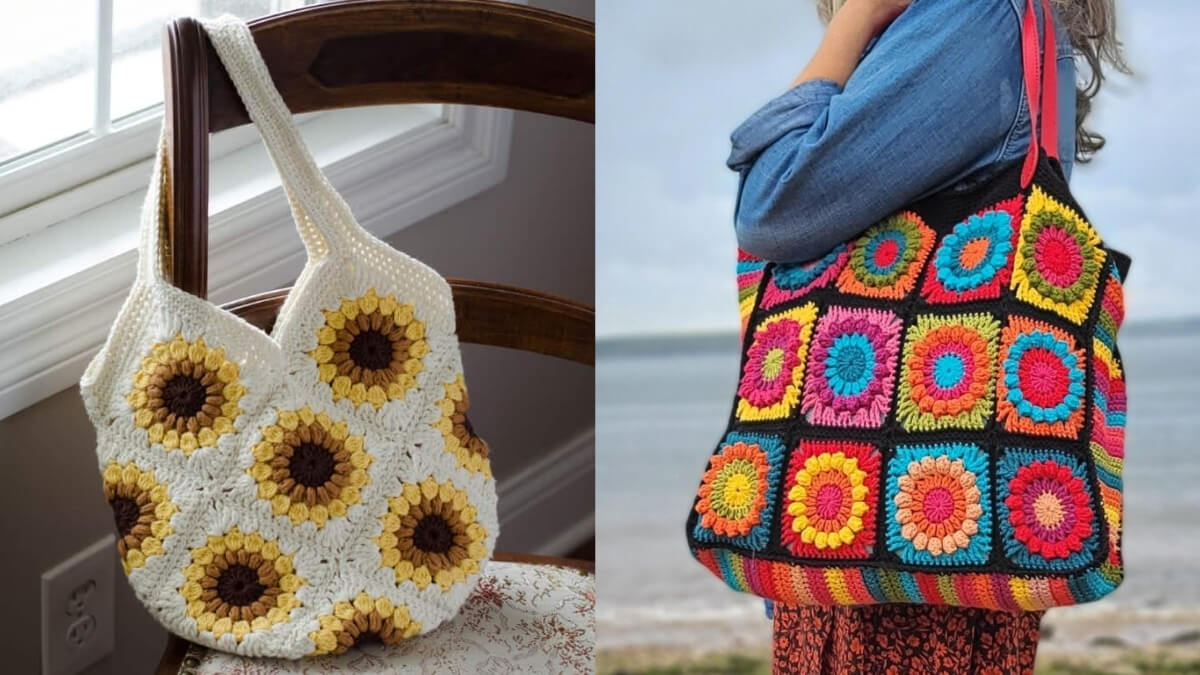 tutorial bolsa de crochê quadrados coloridos