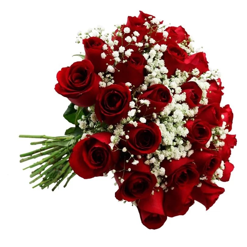 buquê vermelho com folhagem