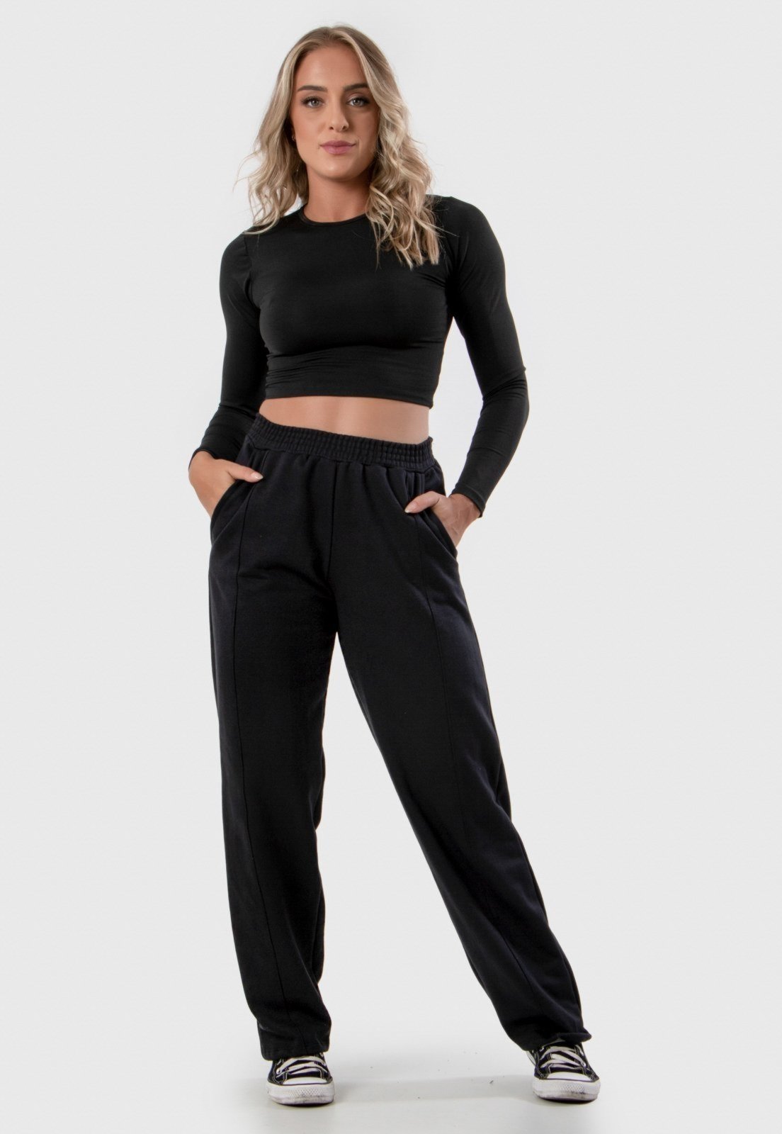 Calça de moletom larga cintura alta