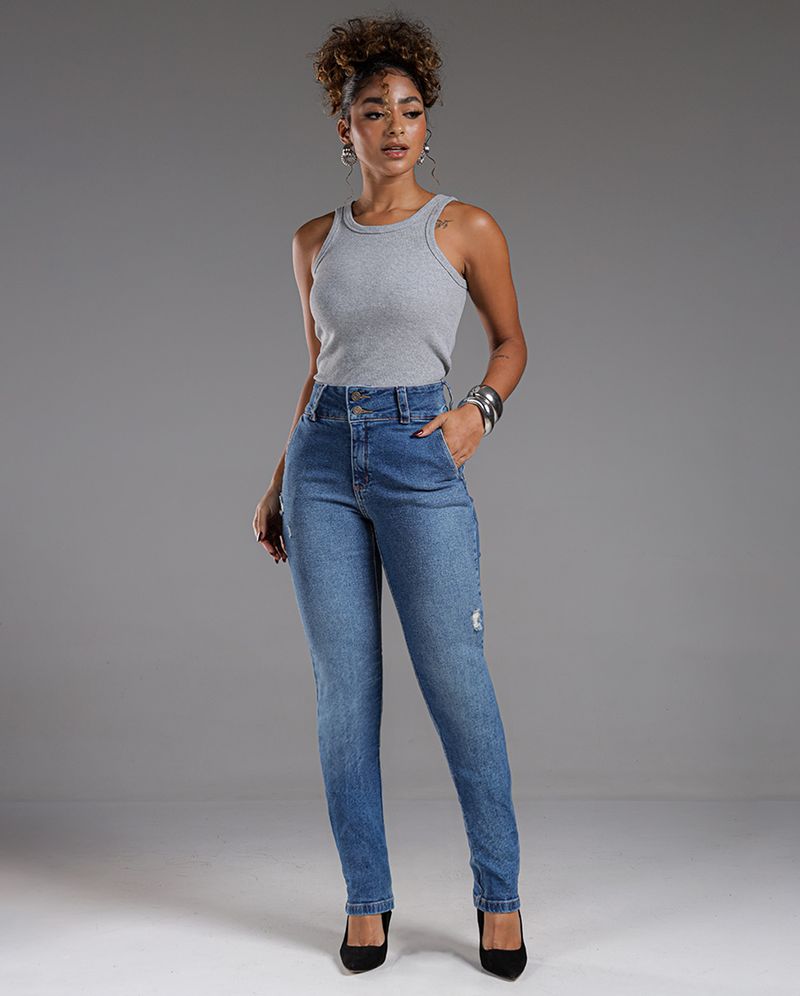 Calça reta feminina lavagem clara