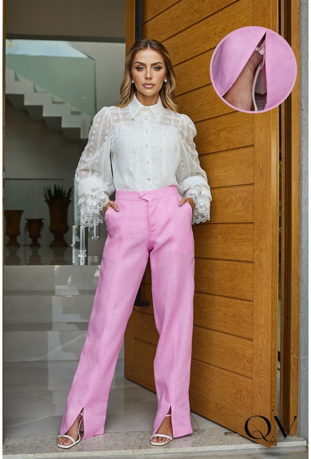 Calça jeans rosa