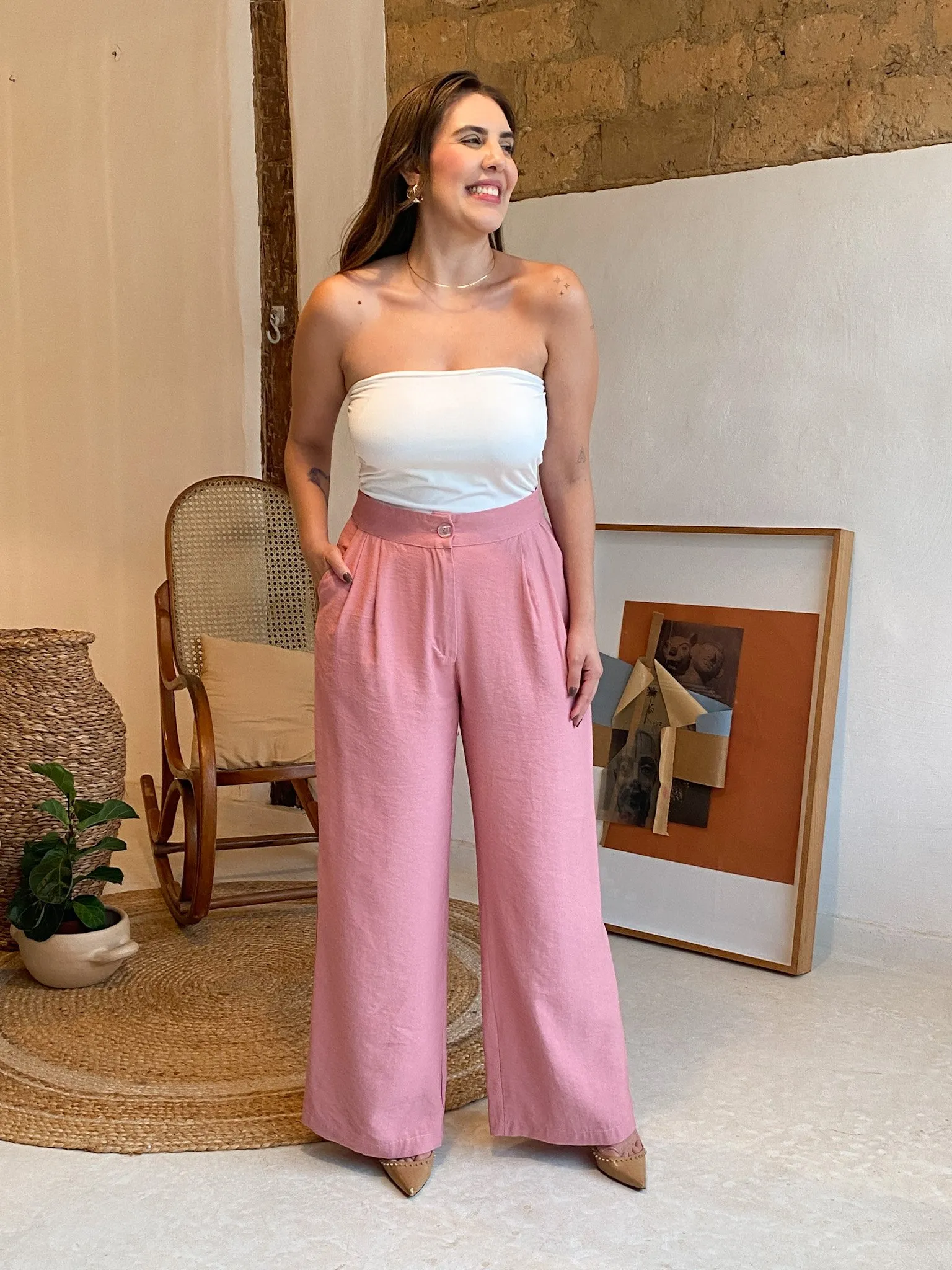 Calça jeans rosa
