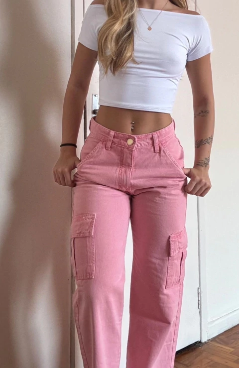 Calça jeans rosa