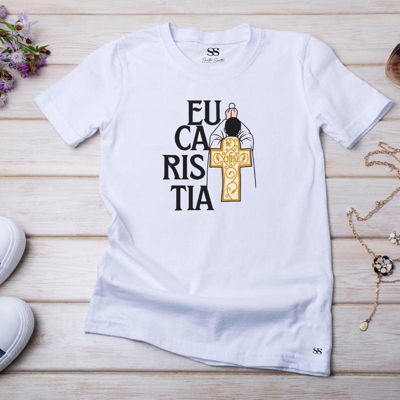 camiseta primeira eucaristia com dourado