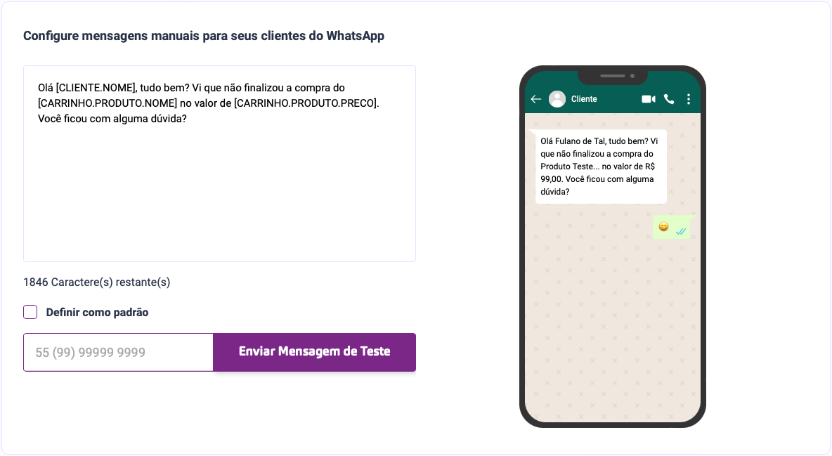 carrinho abandonado whatsapp