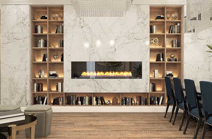 como decorar sala com lareira ecológica