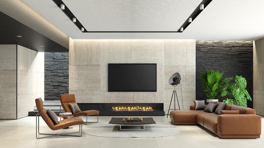 como decorar sala com lareira ecológica