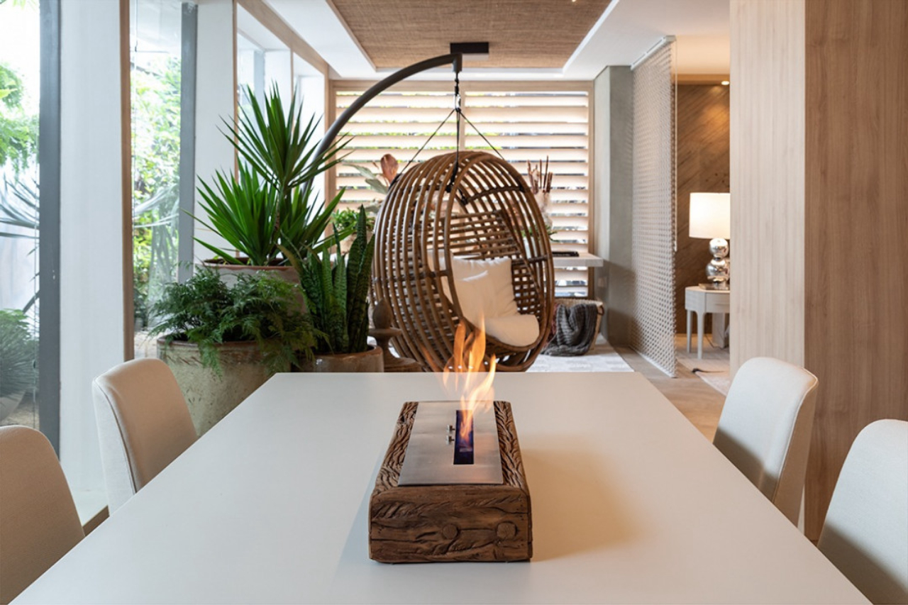 como decorar sala com lareira ecológica