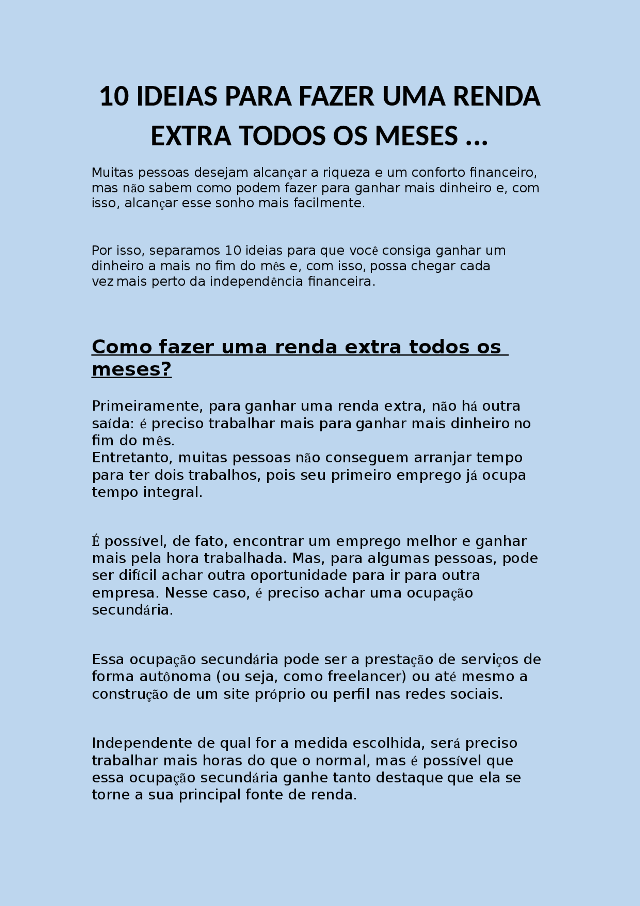 ideias de renda extra para sábado e domingo