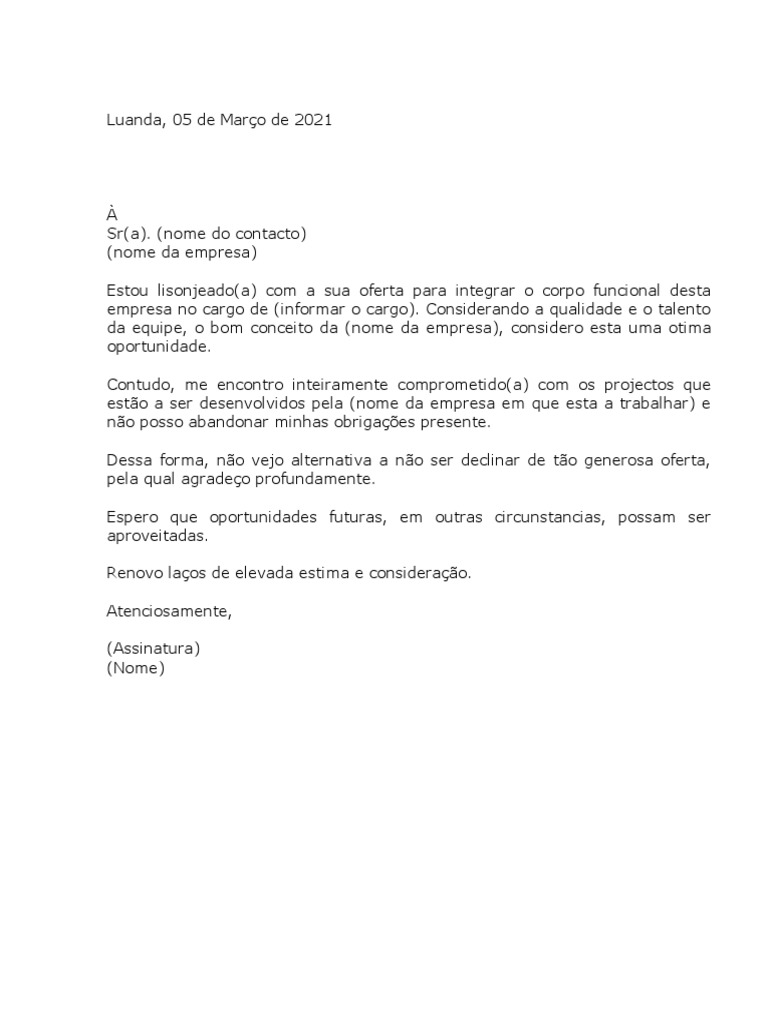 erros ao recusar uma proposta de emprego