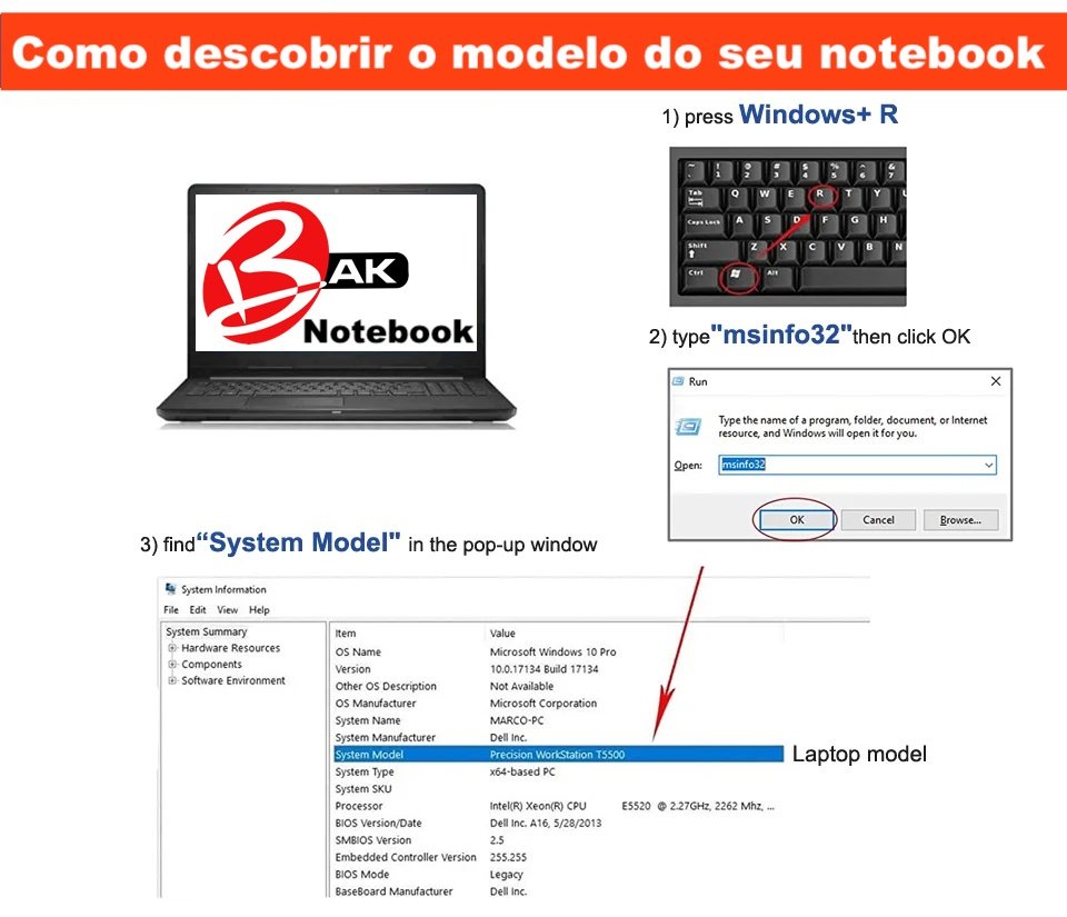 como saber o modelo do notebook