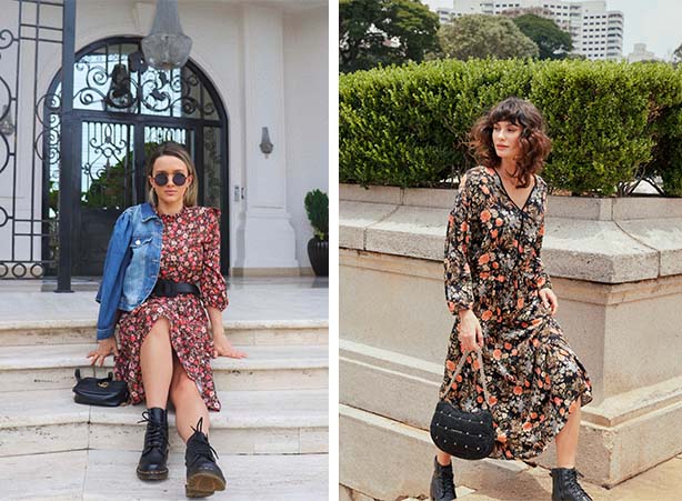 como usar bota coturno com vestido romântico