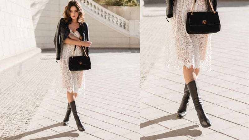 como usar bota coturno com vestido romântico