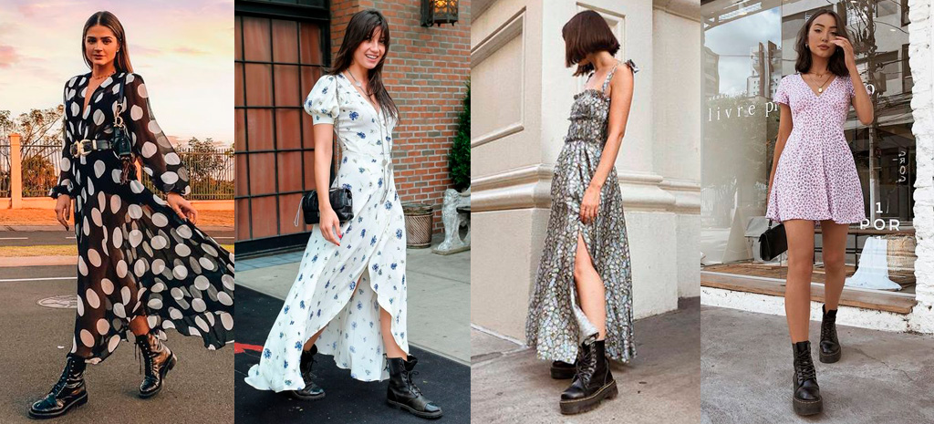 como usar bota coturno com vestido romântico