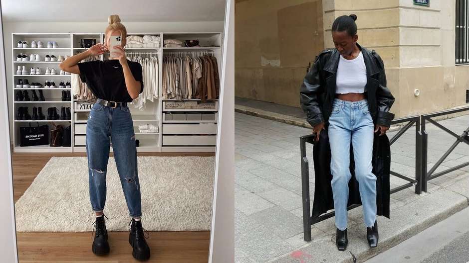 calça mom jeans com salto