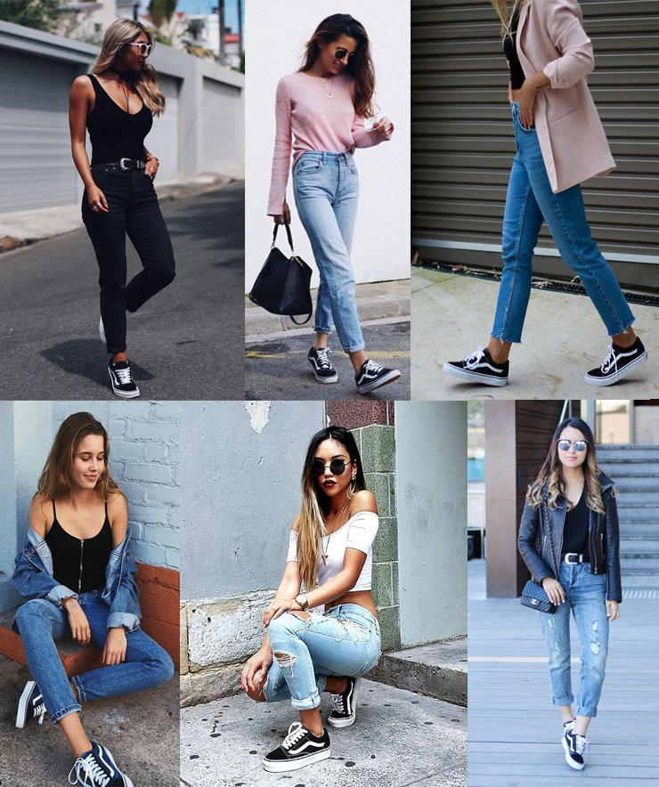 vans old skool com calça jeans