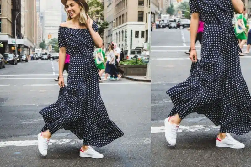 evitar erros vestido jeans tenis branco