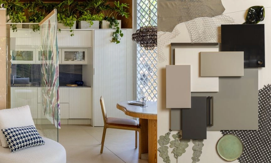 decoração com móveis brancos e detalhes coloridos