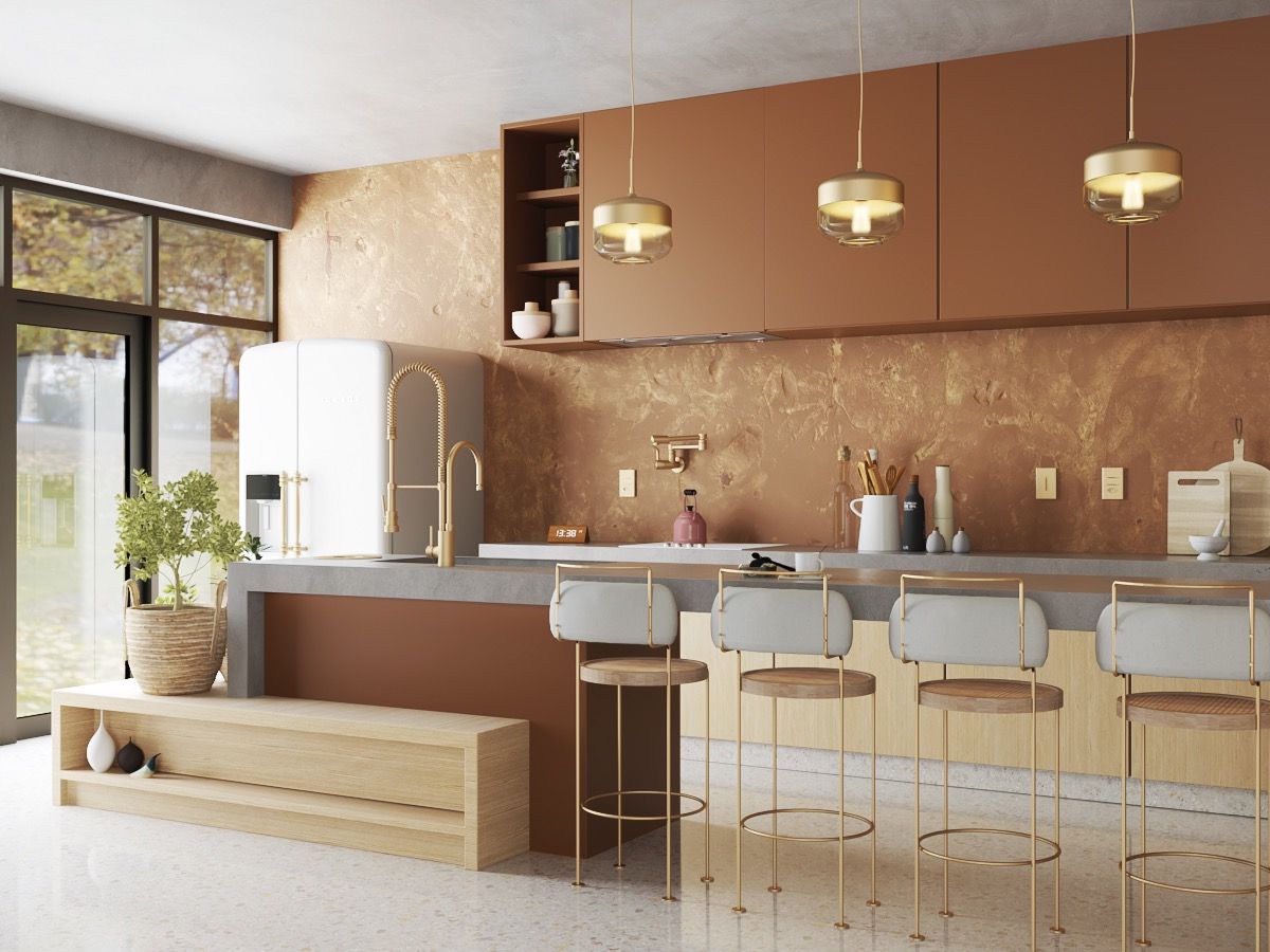 Cozinha terracota com porcelanato