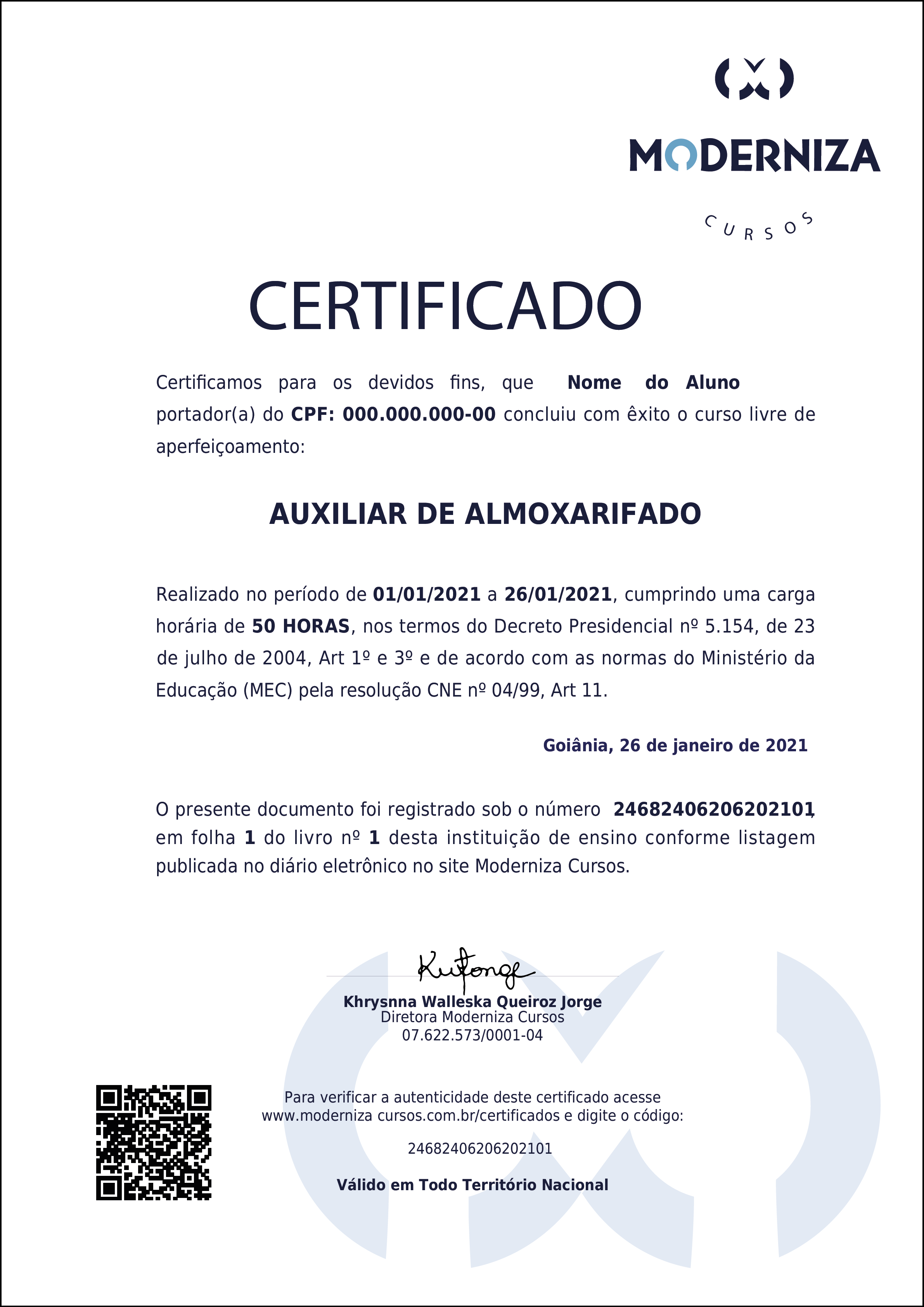 validade certificado curso livre MEC