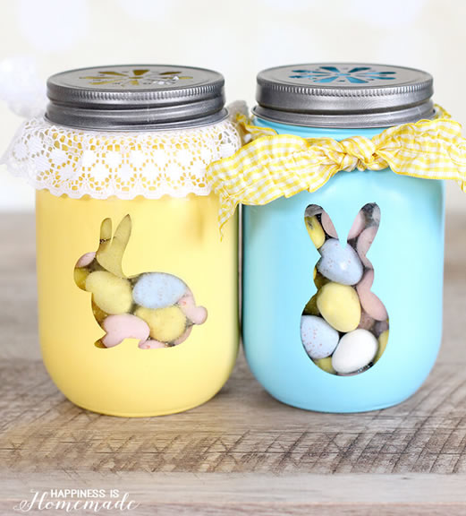 decoração de páscoa com potes de vidro