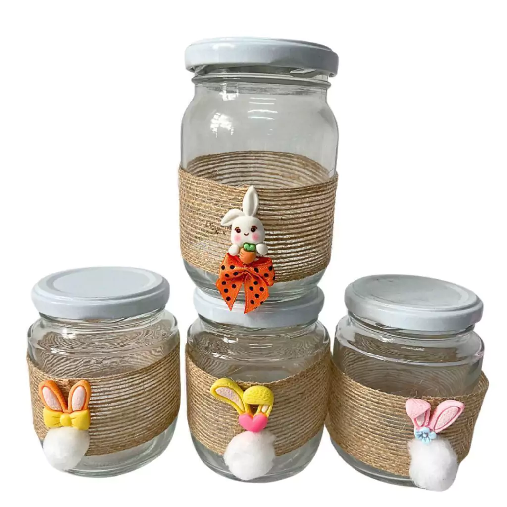 decoração de páscoa com potes de vidro
