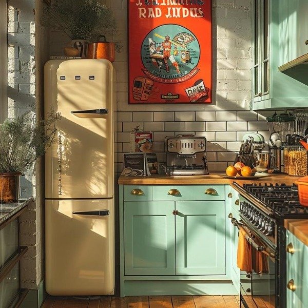 decoração retrô para cozinha com eletros coloridos