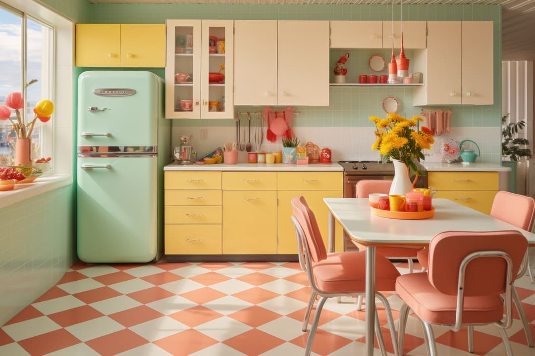 decoração retrô para cozinha com eletros coloridos
