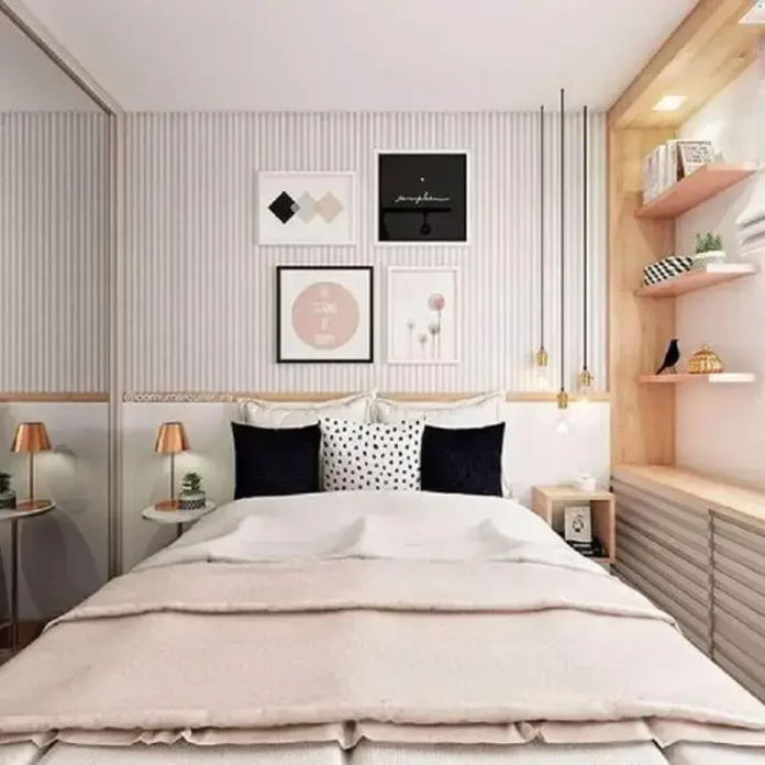 decoração quarto solteiro romântico minimalista